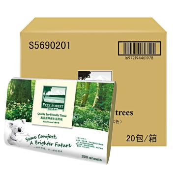 洁云 单层自由森林擦手纸 自然本色，S5690201 200张/包 售卖规格：20包/箱