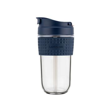 乐扣乐扣 啵啵杯，玻璃水杯夏季带吸管简约便携咖啡杯 LLG614DBLU 500ml 深蓝色