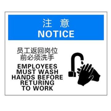 Blive OSHA注意标识-员工返回岗位前必须洗手，PP板，250×315mm，BL-PP-32818 售卖规格：1包
