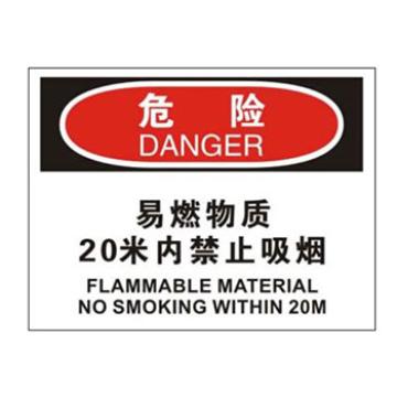 Blive 火灾消防类当心标识-易燃物质20米内禁止吸烟，PP板，250×315mm，BL-PP-31926 售卖规格：1包