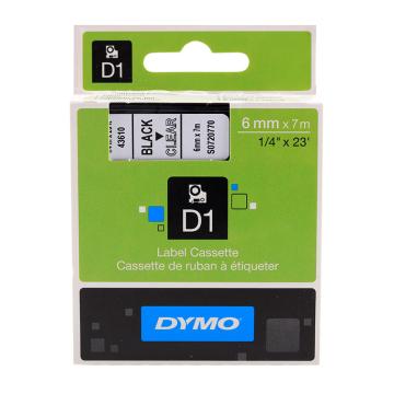 DYMO 商用D1电子标签带，S0720770 透明底/黑字 6mm*7m 售卖规格：1卷