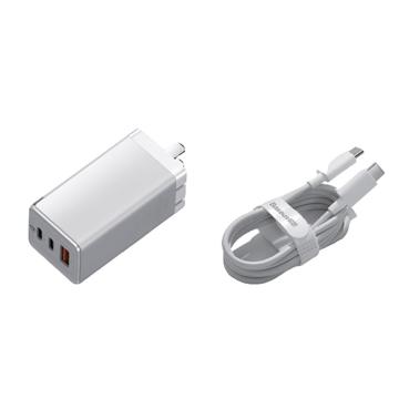 倍思 GaN3Pro65W充电器套装适用20W苹果iphone12华为小米macbook适配插头100W 白色 CCGAN65C3