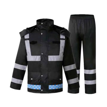古原 分体雨衣套装，黑色-190 带反光条，牛津布PU涂层（同系列10套起订） 售卖规格：1套