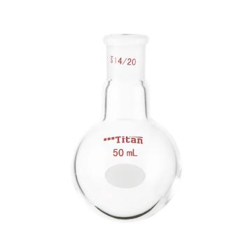 泰坦 单颈圆底球瓶，厚壁高强度，磨口：14/20，50ml 特优级，TF301450 售卖规格：1个