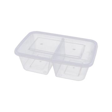 功成狮 方形双格透明一次性餐盒，750ml 长17.2cm 宽11.6cm 高5.3cm 300套/箱 售卖规格：1箱