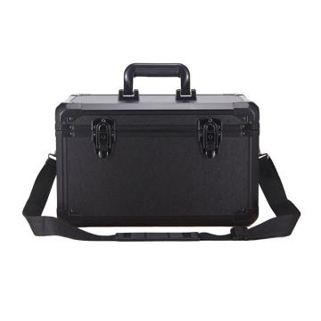 安赛瑞 铝合金工具箱，材质:铝合金,规格:38×26×23cm(外径),黑色箱配格子棉、带隔板、肩带,28487