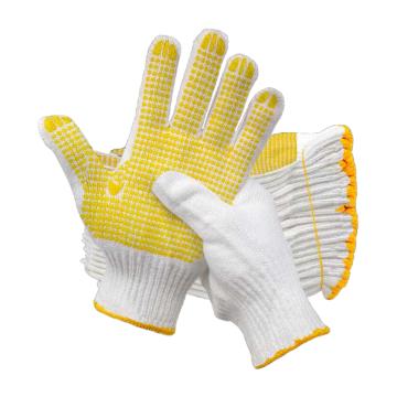 汉盾 7针漂白750g点塑纱线手套，HD-750G-7黄点掌面塑涤棉 12副/打 售卖规格：1打