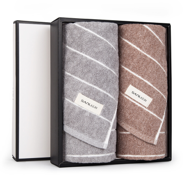 三利/SANLI 毛巾礼盒，纯棉横条缎档 2条装 34×74cm 105g/条 随机色 售卖规格：2条/盒