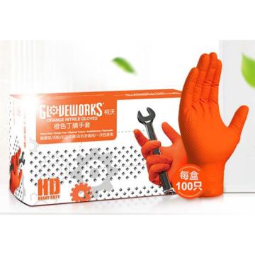 爱马斯AMMEX 无粉一次性手套，GWON46100，掌麻橙色超厚丁腈手套 大号，100只/盒