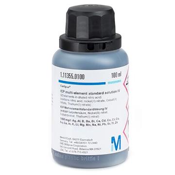 默克/MERCK ICP多元素标准溶液IV，1.11355.0100 23种元素，1000mg/L：Ag，100ml/瓶 售卖规格：1瓶