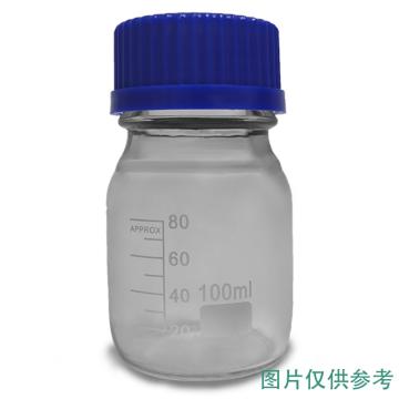 安赛瑞 蓝盖丝口试剂瓶（2个装）螺口 带刻度 大口瓶 白色透明 100ml，600636 售卖规格：2个/件