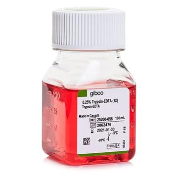 Gibco 胰蛋白酶-EDTA (0.25%)，含酚红，25200056 ，100ml 售卖规格：1件