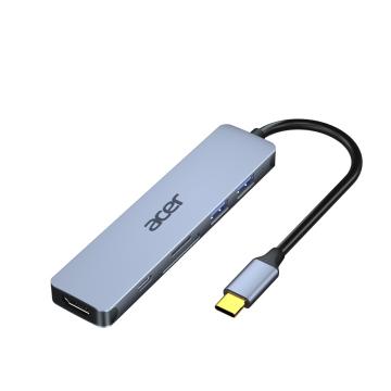 宏碁/ACER 6口扩展坞，C803-6A 太空灰铝壳 带线经典款 USB3.0X2 HDMIX1 SD/TFX1 PD充电X1 0.2米 售卖规格：1盒