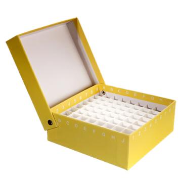 垒固 纸质冷冻管盒（81格翻盖式），黄色、1.5ml/2ml、塑料隔断，S-004812 售卖规格：1个