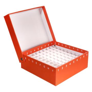 垒固 纸质冷冻管盒（81格翻盖式），橙色、1.5ml/2ml、塑料隔断，S-004815 售卖规格：1个