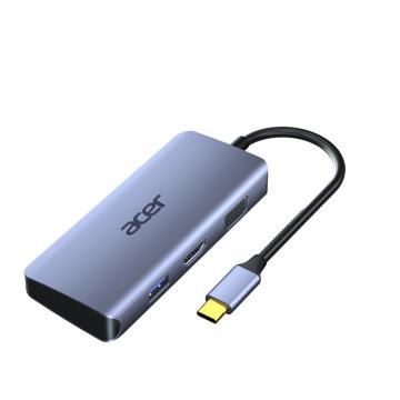 宏碁/ACER 扩展坞，C802-6C 太空灰铝壳 USB3.0X3 HDMIX1 VGAx1 PD充电口X1 0.2米 售卖规格：1盒