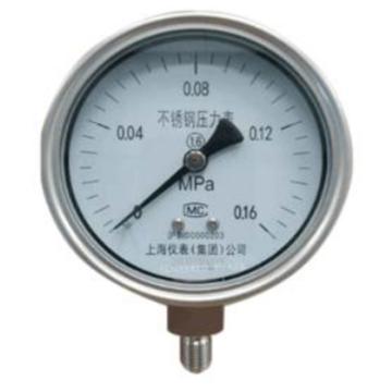 上仪 压力表，Y-100B304不锈钢+304不锈钢,径向不带边,Φ100 -0.1~0.06MPa,M20*1.5 售卖规格：1个