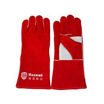 Raxwell 升级款牛皮焊接手套，A级皮，掌心加固，红色，12副/袋，RW4103