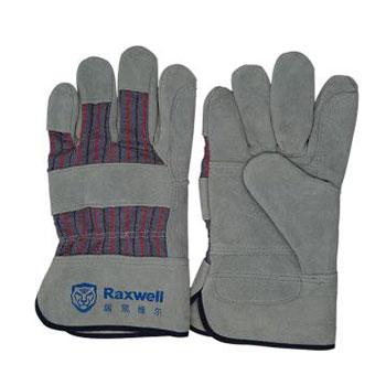 Raxwell 加固款牛皮半皮手套，条纹背布，掌心加固，12副/袋，RW2513