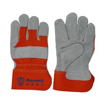 Raxwell 标准款牛皮半皮手套，橙色背布，12副/袋，RW2511
