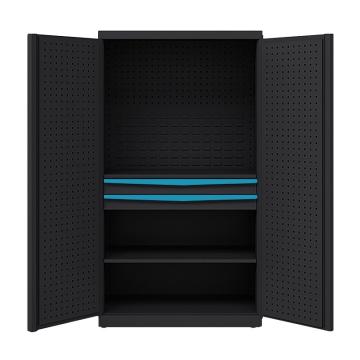 锴源 黑色工具柜内二抽(有门挂/有背挂)，尺寸:1830×1000×550mm,黑色+蓝色 售卖规格：1个