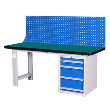 锴源 重型工作台，复合桌面，工业灰，四抽柜，单挂板，蓝色，尺寸（mm）:2100×750×1250 不含安装 售卖规格：1台
