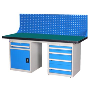 锴源 重型工作台，复合桌面，左四抽柜右一抽一门柜，单挂板，蓝色，尺寸（mm）:2100×750×1250 不含安装 售卖规格：1台