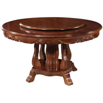 臻远 实木餐桌椅组合带转盘圆桌橡木饭桌套装，ZY-YZ-04 1.3米餐桌六椅 售卖规格：1张