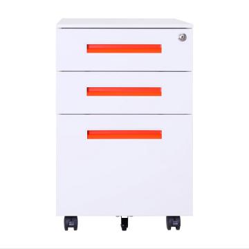 臻远 三抽活动柜（橙色扣手），ZY-KLP-G091 650*440*550 厚度0.6mm 白色 售卖规格：1个