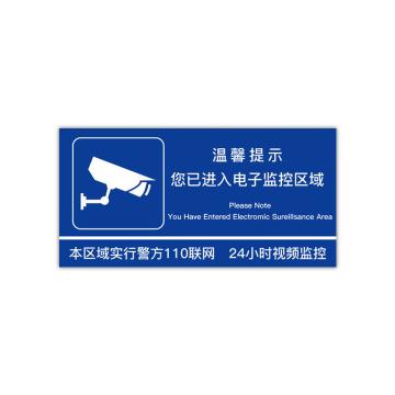 安赛瑞 视频监控警示贴，PVC温馨提示安全标识牌，长30cm宽15cm，电子监控区域，蓝色，310459 售卖规格：1张
