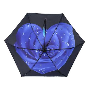 天堂 三折晴雨伞遮阳伞，30336D蓝玫瑰 52cm*6骨 三折叠小巧轻便携式女士太阳伞遮阳伞小黑伞 售卖规格：1把