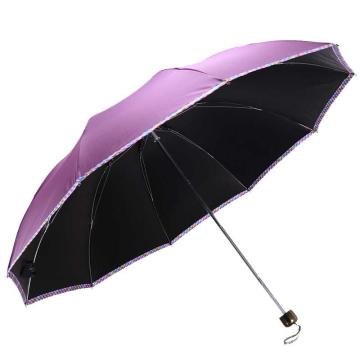天堂 三折晴雨伞黑胶防晒男女通用商务大伞太阳伞，31849E深紫 61cm*10骨加大加固 售卖规格：1把