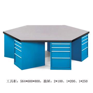 位邦 六角工作桌,四抽工具柜×6组,承重1t,尺寸2400×1200×850mm,铁板台面，79.8601.02 不含安装 售卖规格：1个
