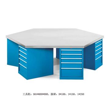 位邦 六角工作桌,五抽工具柜×6组,承重1t,尺寸2400×1200×850mm,不锈钢台面，79.7602.02 不含安装 售卖规格：1个