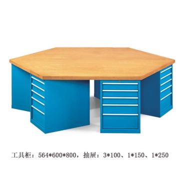 位邦 六角工作桌,五抽工具柜×6组,承重1t,尺寸2400×1200×850mm,榉木台面，79.6602.02 不含安装 售卖规格：1个