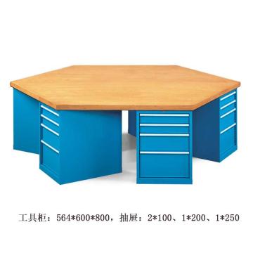 位邦 六角工作桌,四抽工具柜×6组,承重1t,尺寸2400×1200×850mm,榉木台面，79.6601.02 不含安装 售卖规格：1个