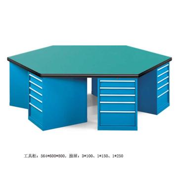 位邦 六角工作桌,五抽工具柜×6组,承重1t,尺寸2400×1200×850mm,复合台面，79.5602.02 不含安装 售卖规格：1个