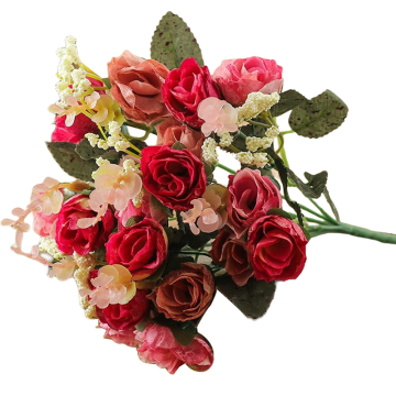 安赛瑞 仿真花，8H00336 绢花假花办公室玄关装饰摆件,单束欧式小玫瑰,玫红 售卖规格：1袋