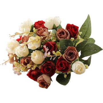 安赛瑞 仿真花，8H00333 绢花假花办公室玄关装饰摆件,单束欧式小玫瑰,大红 售卖规格：1袋