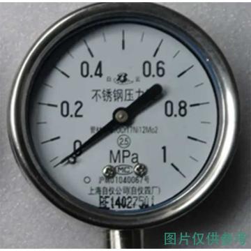 上自仪 压力表，Y-60BF/0-2.5Mpa/M14*1.5/304+禁油，定制产品，介质为氮气、氩气、乙炔