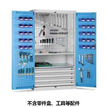 位邦 储物柜，77.6721.12 1023×550×1800mm,蓝门灰柜,对开钢门柜,2层层板,背部、门上带挂板,4抽屉 售卖规格：1个