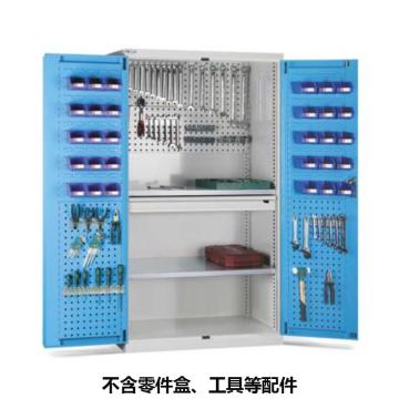 位邦 储物柜，77.6511.12 1023×550×1800mm,蓝门灰柜,对开钢门柜,2层层板,背部、门上带挂板,1抽屉 售卖规格：1个