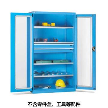 位邦 储物柜,1023×550×1800mm,蓝色,对开玻璃门柜,4层层板,2抽屉，77.6412.02 售卖规格：1个