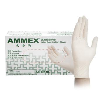 爱马斯/AMMEX 一次性医用检查乳胶手套，TLFMD44100 100只/盒，中号 售卖规格：100只/盒