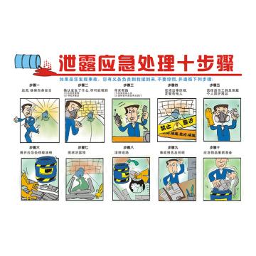 Raxwell 安全教育挂图-泄漏应急处理十步骤，750mm（长）*500mm（宽），1.5mmABS塑料板，RSSJ0096 售卖规格：1个