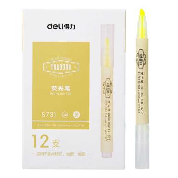 得力 荧光笔醒目标记笔水性记号笔，S731 黄 12支/盒 售卖规格：1盒
