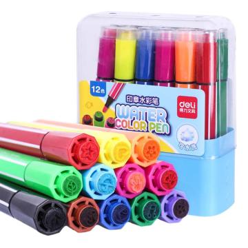 得力 水彩笔填色笔画笔涂鸦绘画笔，70652蓝色 (12色/盒） 售卖规格：1盒