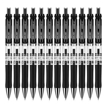 得力 大容量耐用按动中性笔签字笔，S02黑盒装 0.7mm 售卖规格：12支/盒