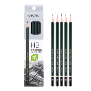 得力 高级绘图铅笔，7083绿色 HB 六角笔杆 (12支/盒) 售卖规格：1盒