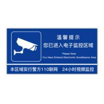 安赛瑞 视频监控警示贴，PVC温馨提示安全标识牌，长40cm宽20cm，电子监控区域，蓝色，310460 售卖规格：1张